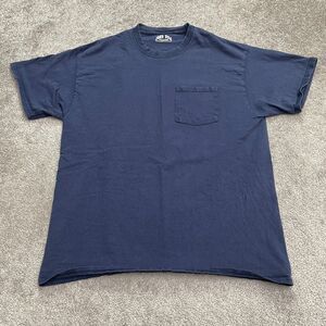 Joe's USA Basic Essential T-Shirt Mens Large Blue Crew Short Sleeve Pocket Tee